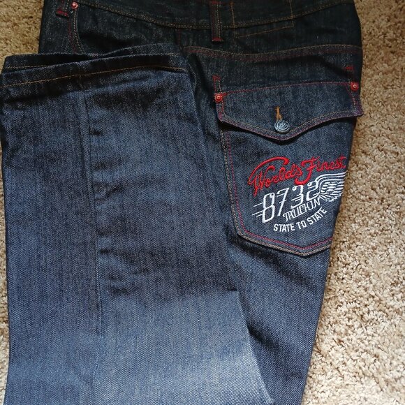 Eight 8732 Denim Jeans Mens 38 X 34 Baggy Embroidered TRUCKIN Hip Hop Skate Y2K - Picture 2 of 6